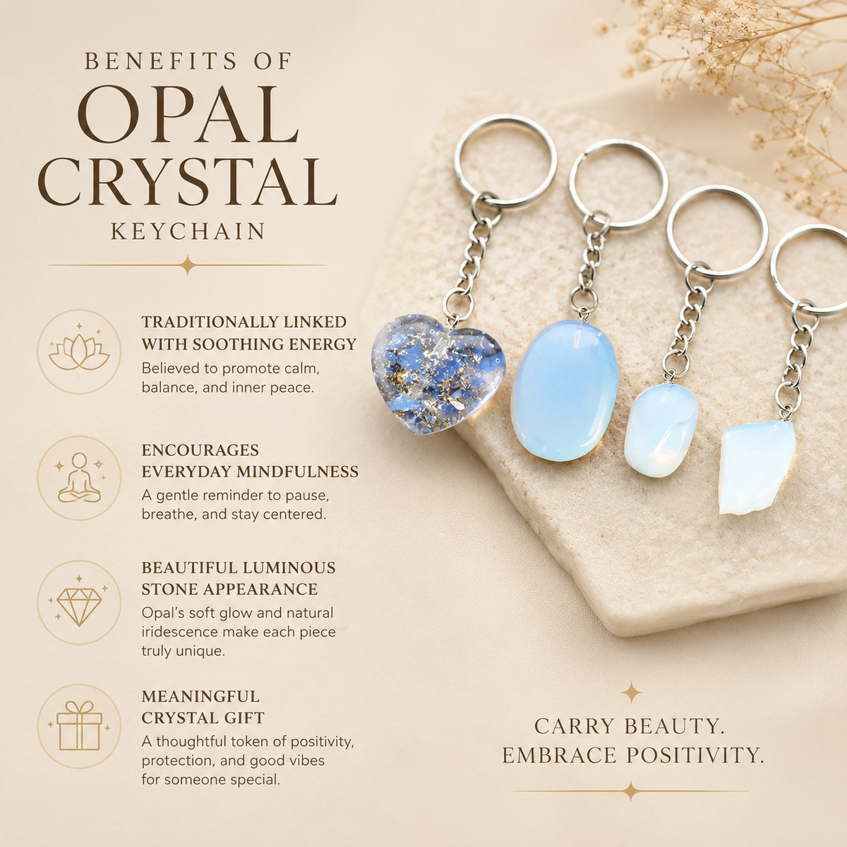 Opal Key Chain, Gemstone Keychain Crystal Key Ring (harmony and happiness)