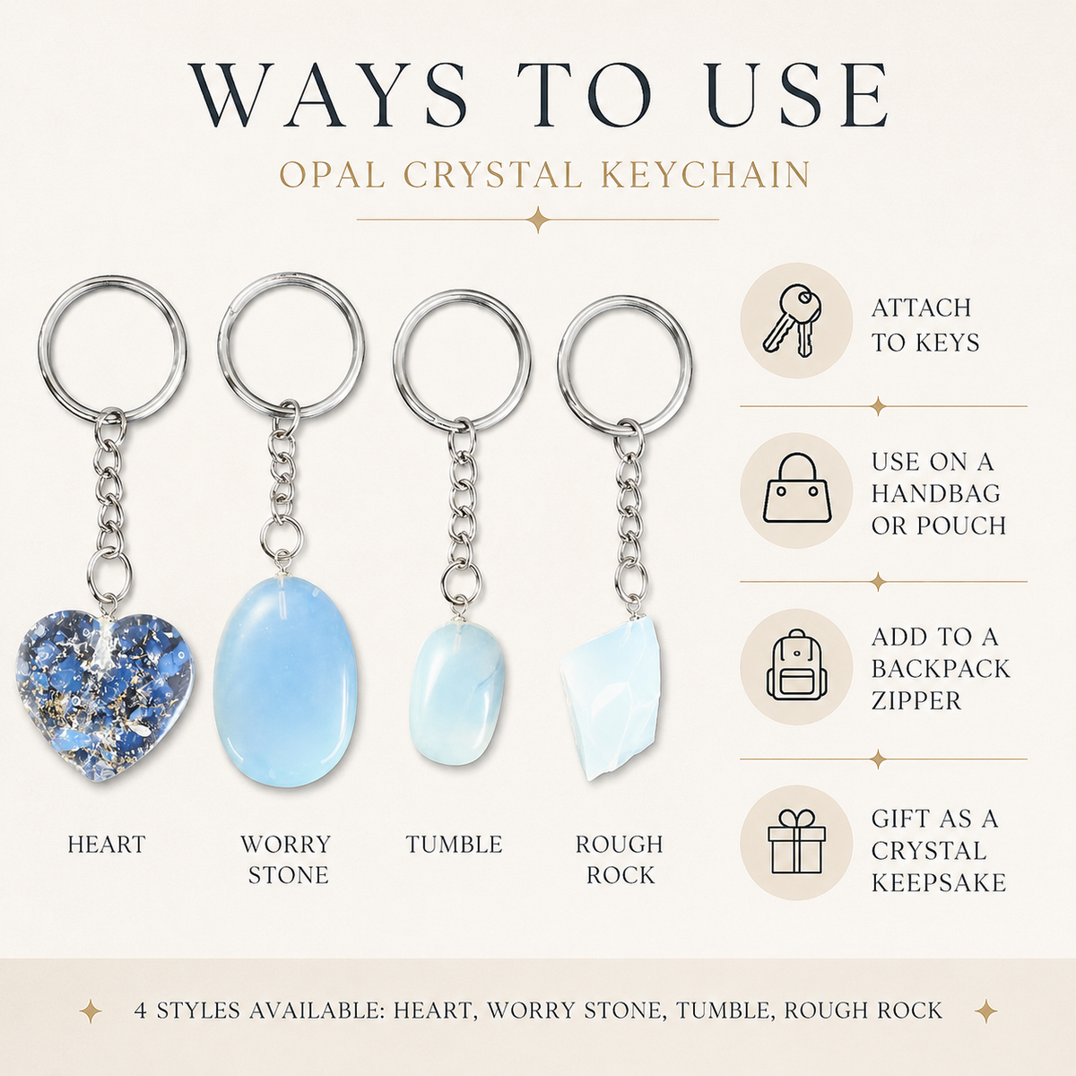 Opal Key Chain, Gemstone Keychain Crystal Key Ring (harmony and happiness)