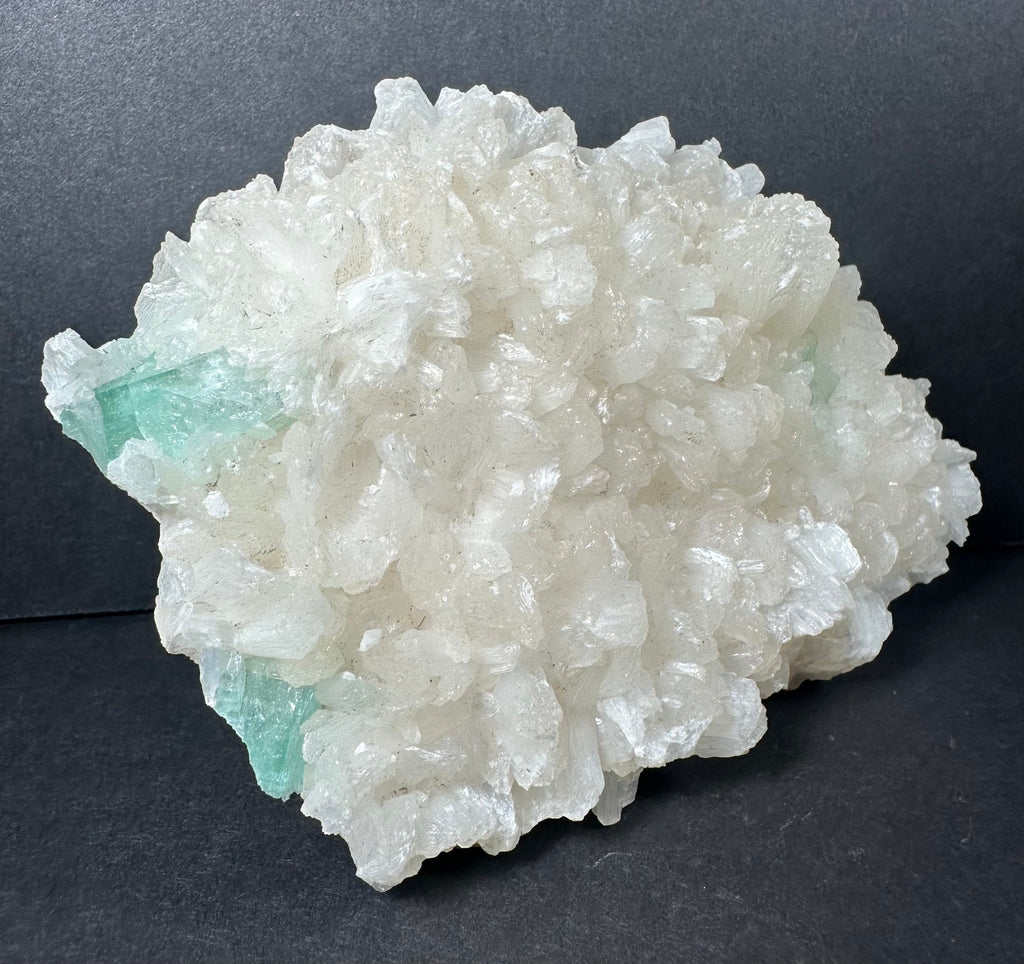Ocean Green Apophyllite with Stilbite on matrix by Rare Earth Gallery