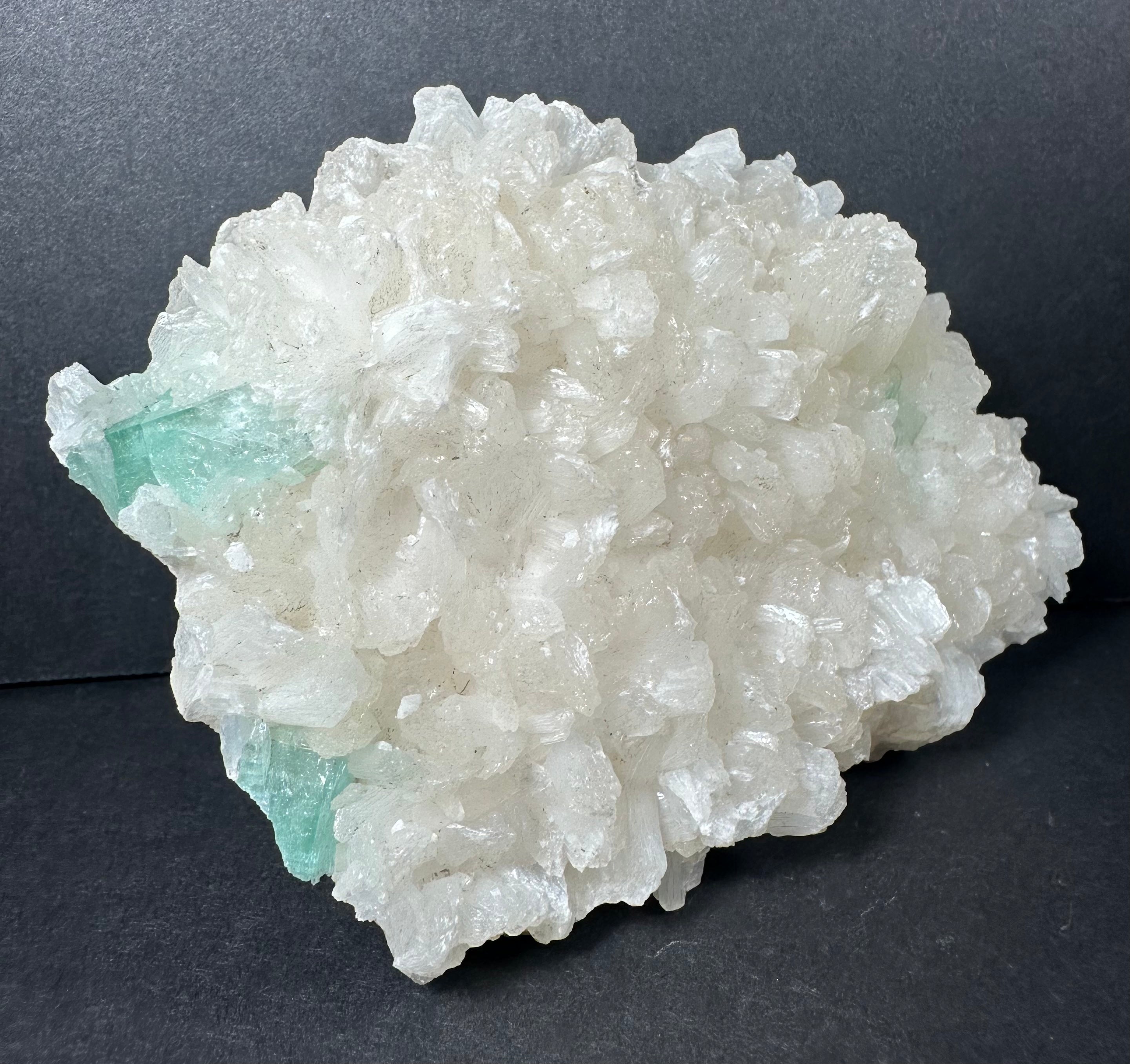 Ocean Green Apophyllite with Stilbite on matrix by Rare Earth Gallery