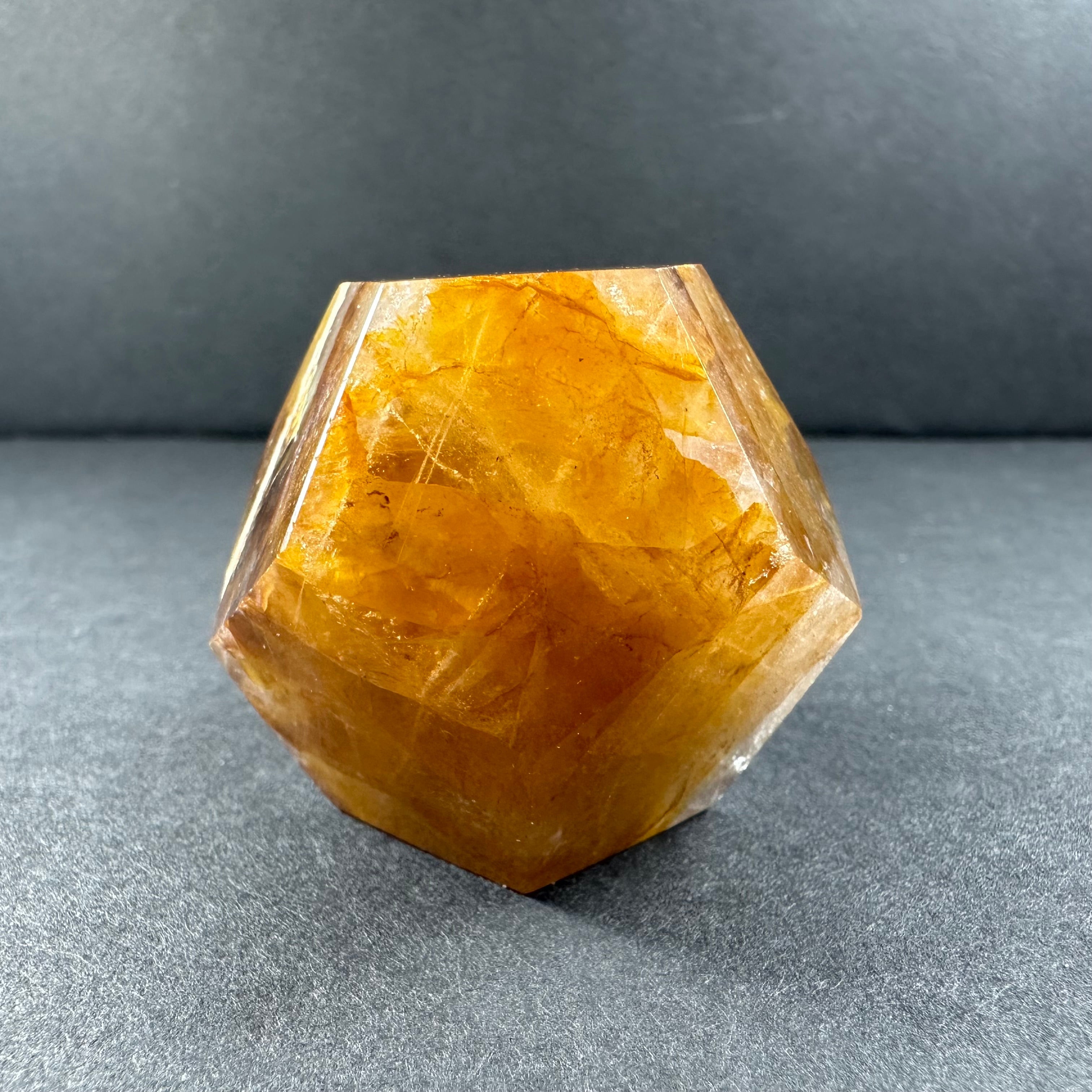 Yellow Hematoid Quartz Dodecahedron Carving from Brazil
