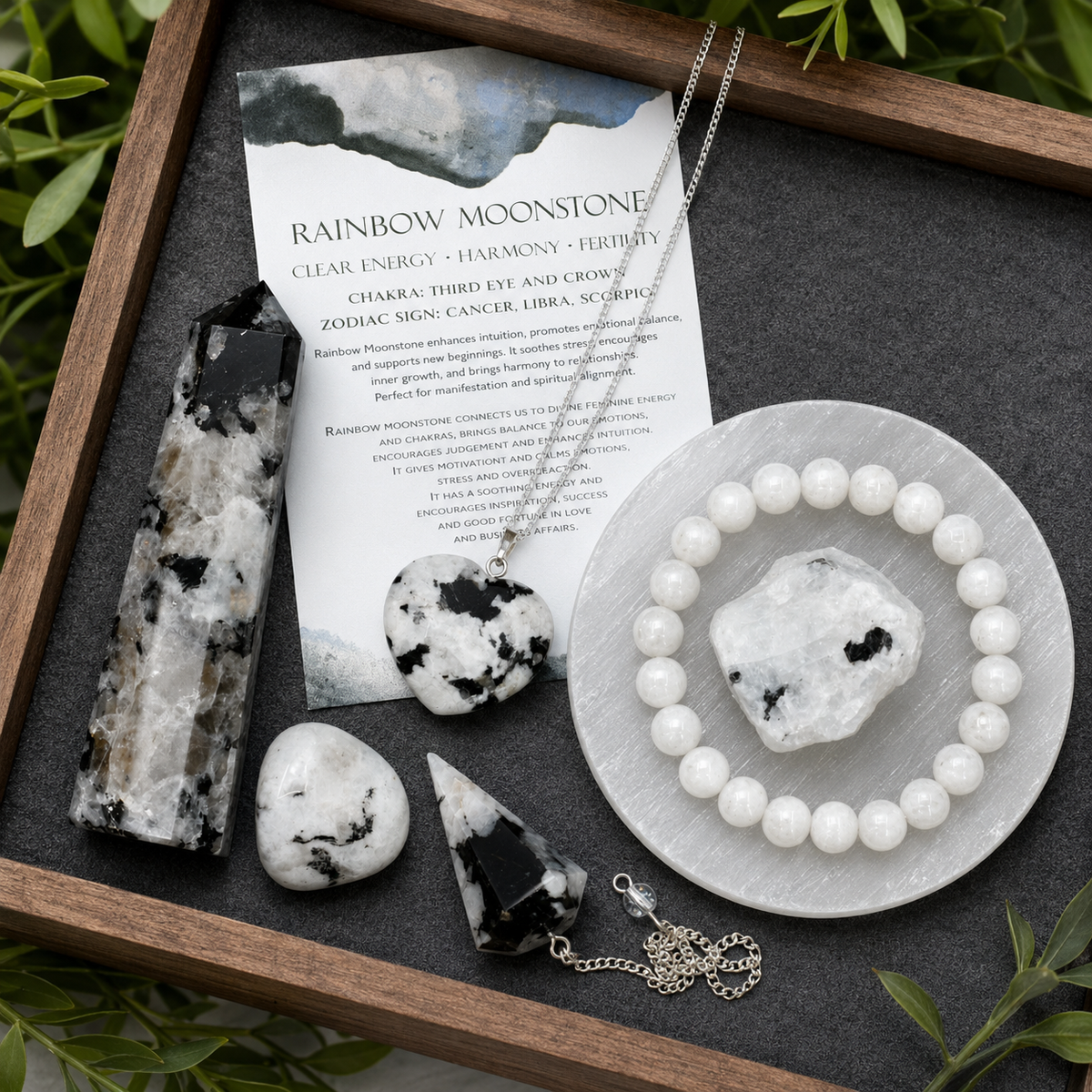 Rainbow Moonstone Crystal Gift Set For Emotional Support and Protection, Real Polished Gemstones.