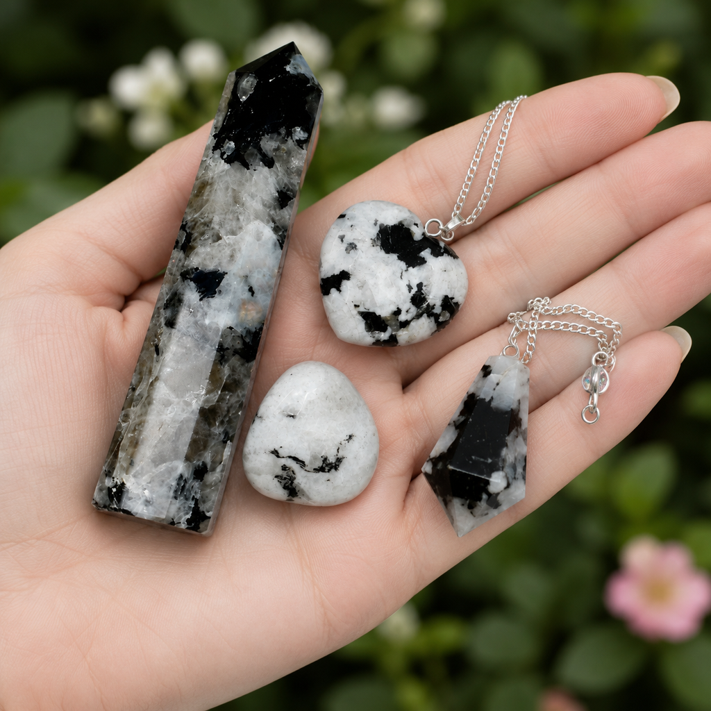 Rainbow Moonstone Crystal Gift Set For Emotional Support and Protection, Real Polished Gemstones.
