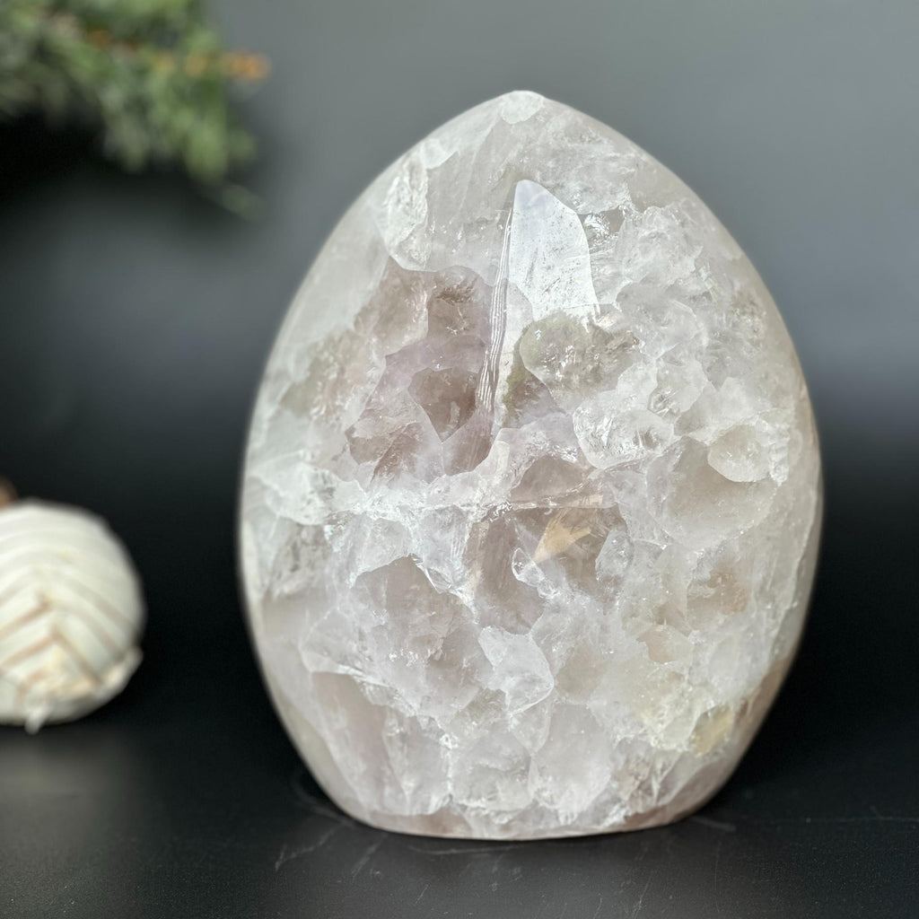 Rare White Quartz Crystal With Calcite & Agate