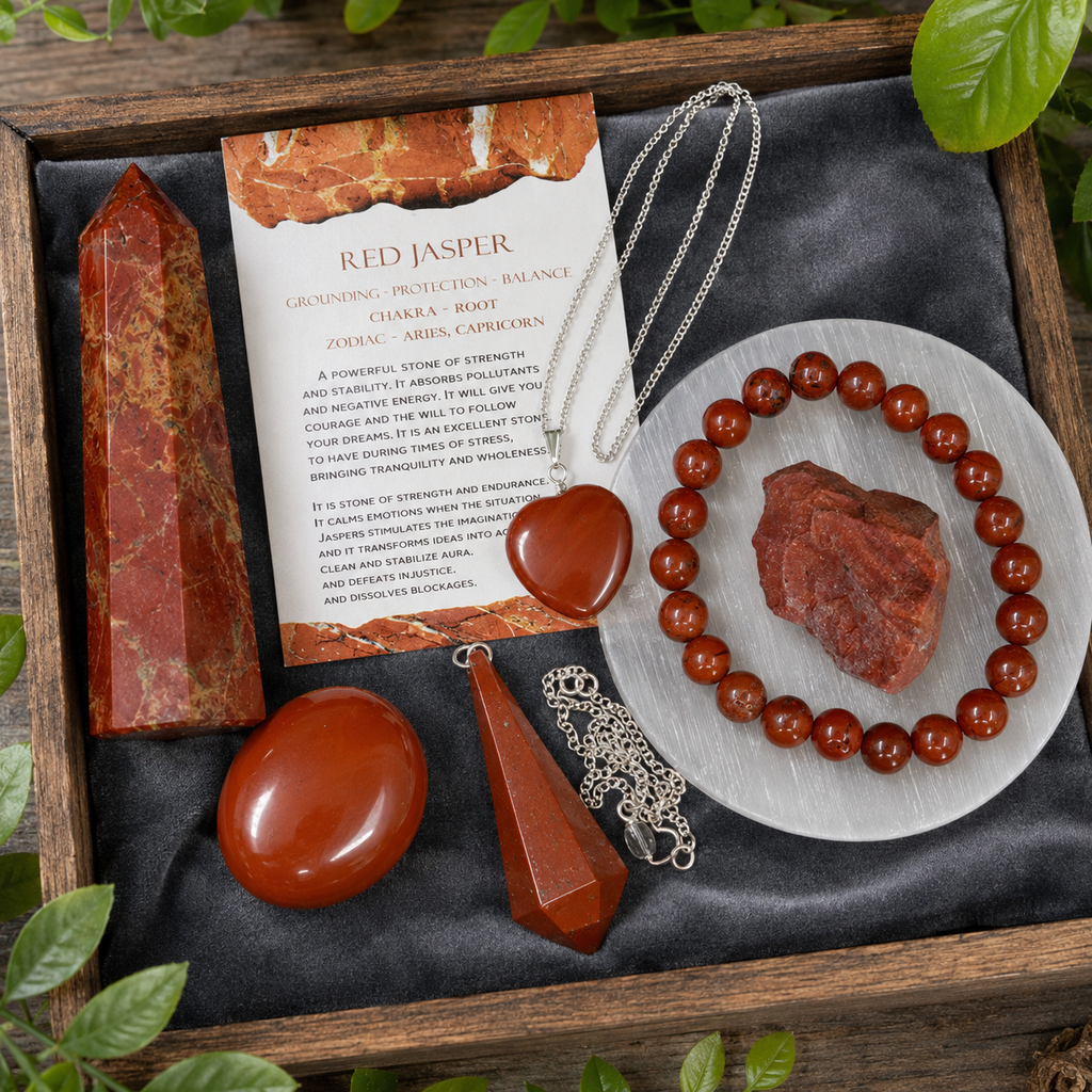 Red Jasper Crystal Gift Set For Emotional Support and Protection, Real Polished Gemstones.