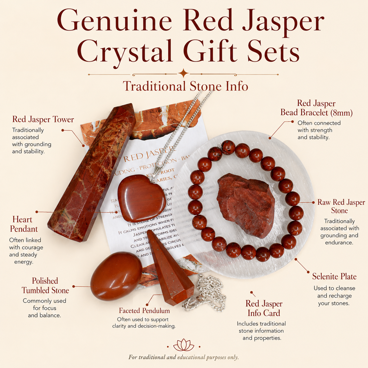Red Jasper Crystal Gift Set For Emotional Support and Protection, Real Polished Gemstones.