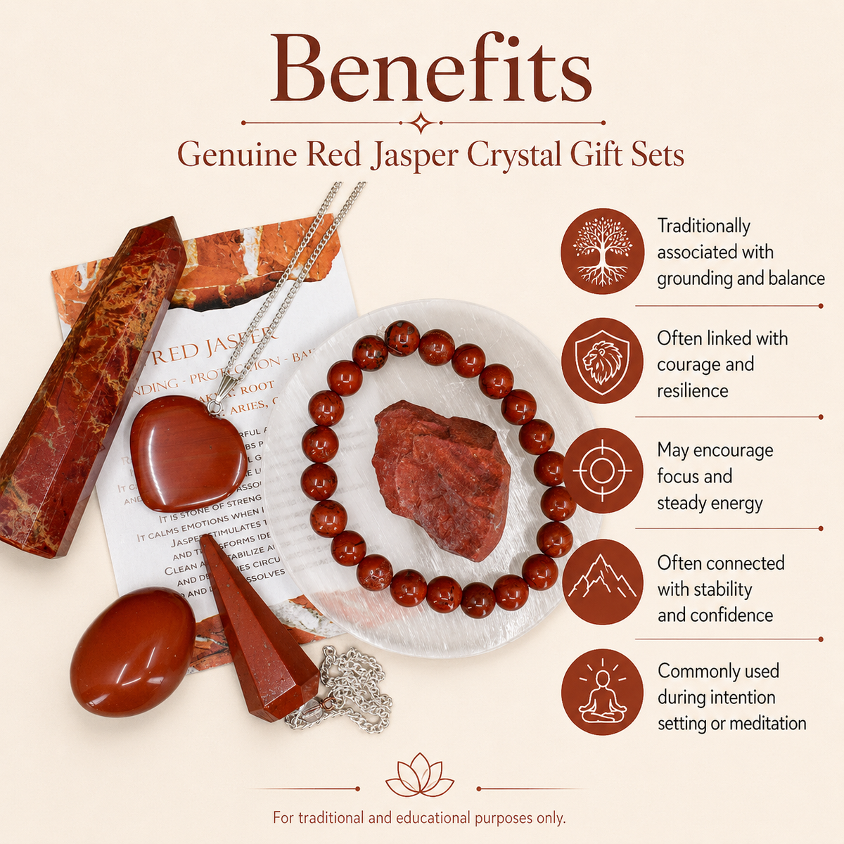 Red Jasper Crystal Gift Set For Emotional Support and Protection, Real Polished Gemstones.