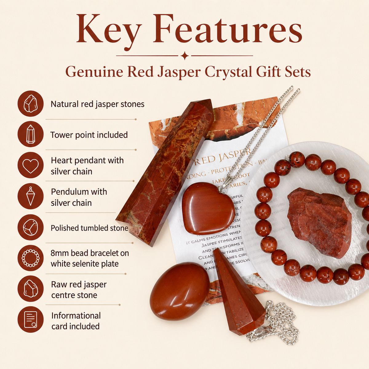 Red Jasper Crystal Gift Set For Emotional Support and Protection, Real Polished Gemstones.