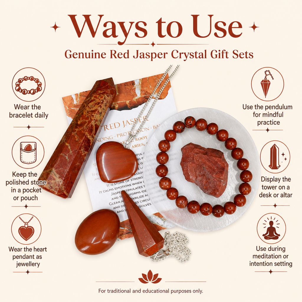 Red Jasper Crystal Gift Set For Emotional Support and Protection, Real Polished Gemstones.