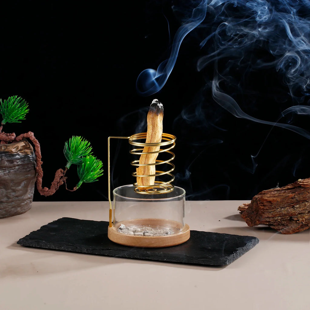 Metal Sage Holder Burner Palo Santo Holder with Glass Ash Catcher Tray Incense Holder for Meditation Yoga Spa