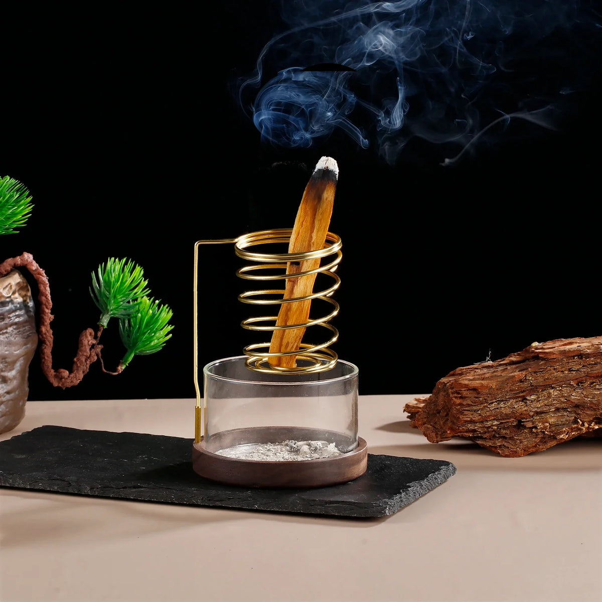 Metal Sage Holder Burner Palo Santo Holder with Glass Ash Catcher Tray Incense Holder for Meditation Yoga Spa