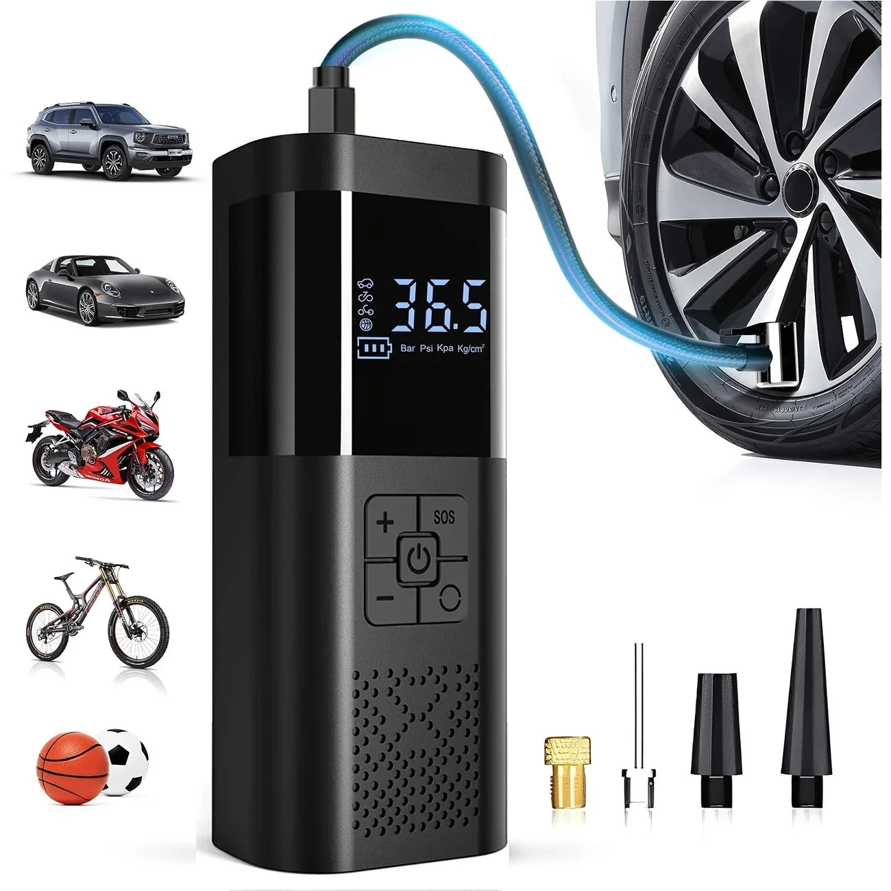 Portable cordless tire inflator with digital gauge