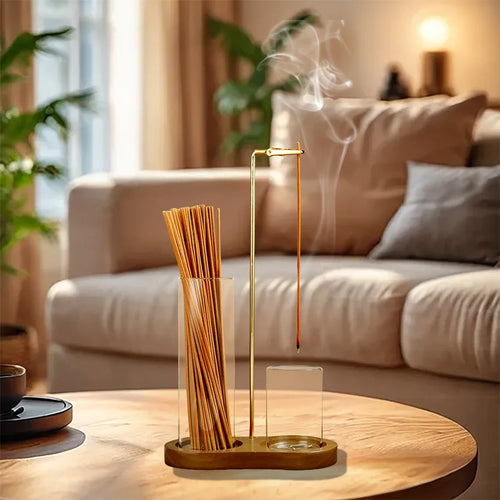 2 in 1 Incense Holder for Sticks Anti-Ash Flying Incense Burne with Glass Ash Catcher and Sticks Organizer for Meditation Yoga