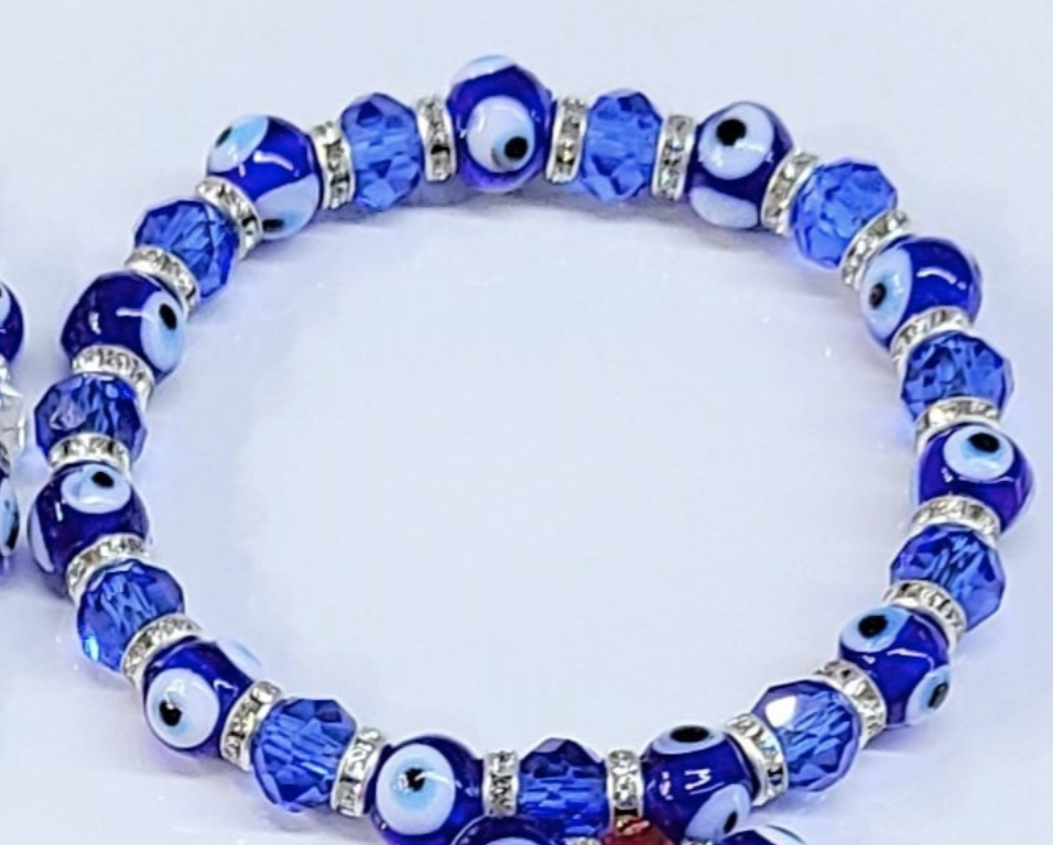 Evil Eye Blue Bead Stackable Bracelet by Sacred Crystals