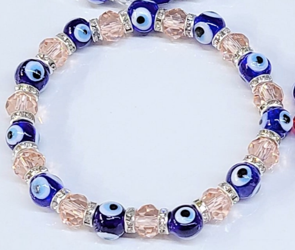 Evil Eye Pink Bead Stackable Bracelet by Sacred Crystals