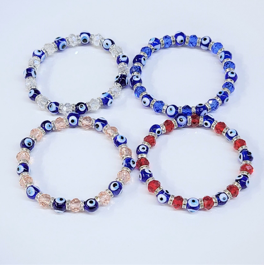 Evil Eye White Bead Stackable Bracelet by Sacred Crystals