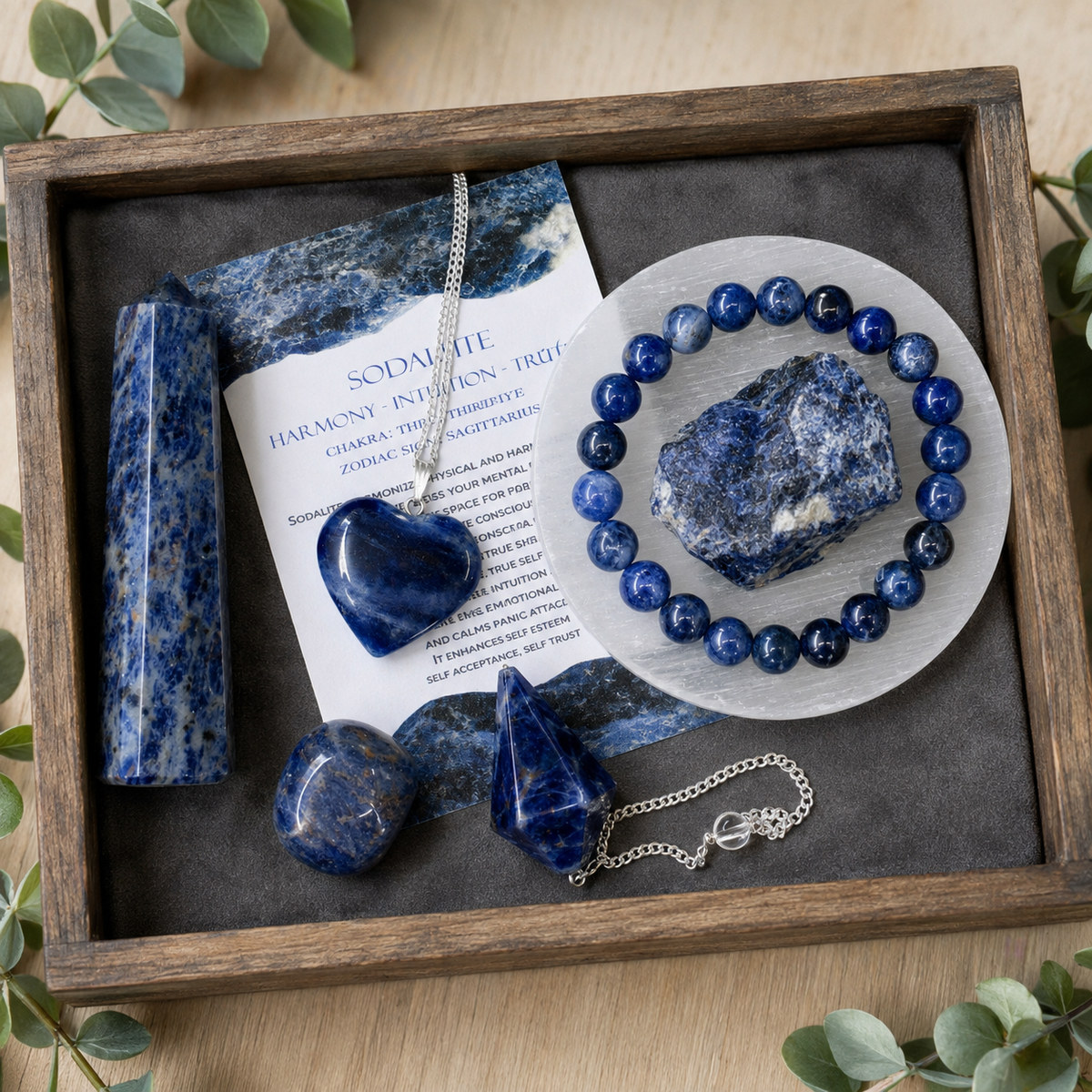 Sodalite Crystal Gift Set For Emotional Support and Protection, Real Polished Gemstones.
