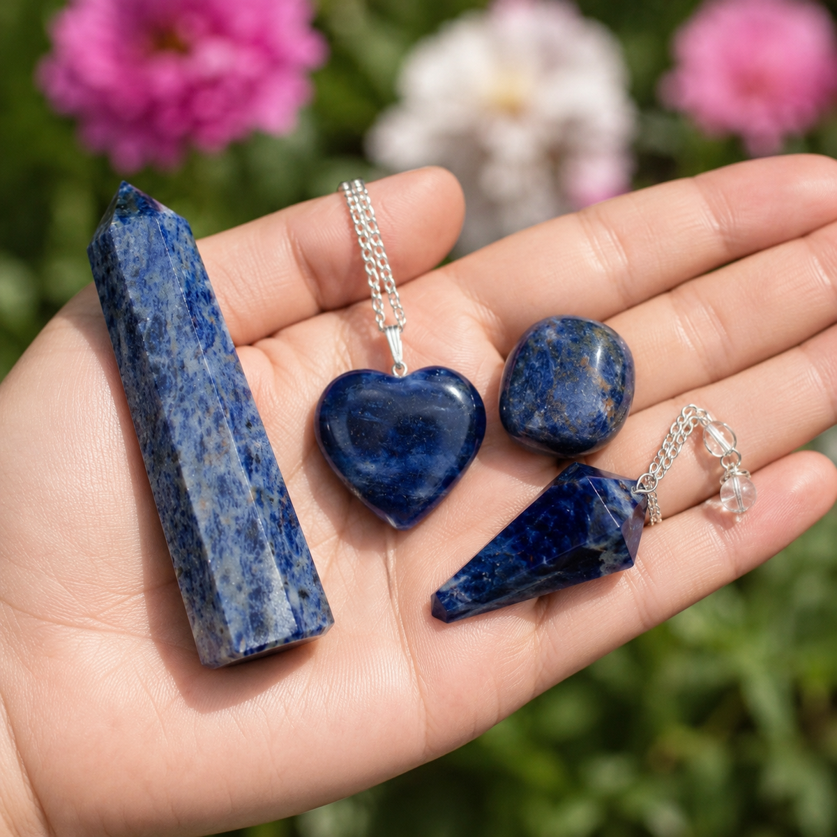 Sodalite Crystal Gift Set For Emotional Support and Protection, Real Polished Gemstones.