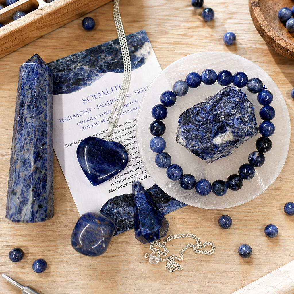 Sodalite Crystal Gift Set For Emotional Support and Protection, Real Polished Gemstones.