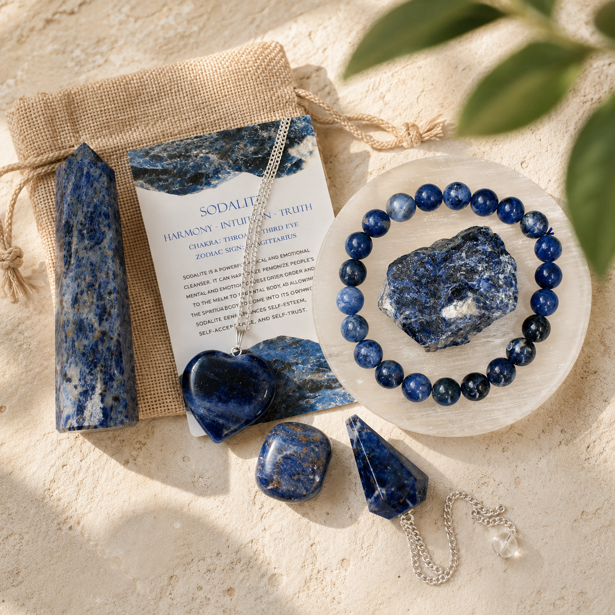 Sodalite Crystal Gift Set For Emotional Support and Protection, Real Polished Gemstones.