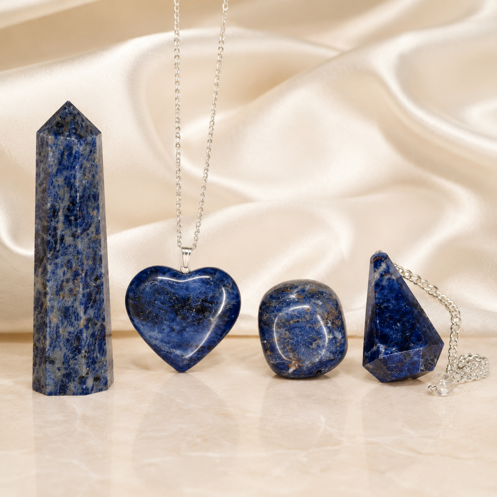 Sodalite Crystal Gift Set For Emotional Support and Protection, Real Polished Gemstones.