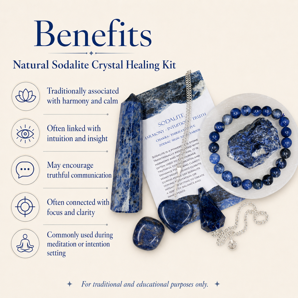 Sodalite Crystal Gift Set For Emotional Support and Protection, Real Polished Gemstones.