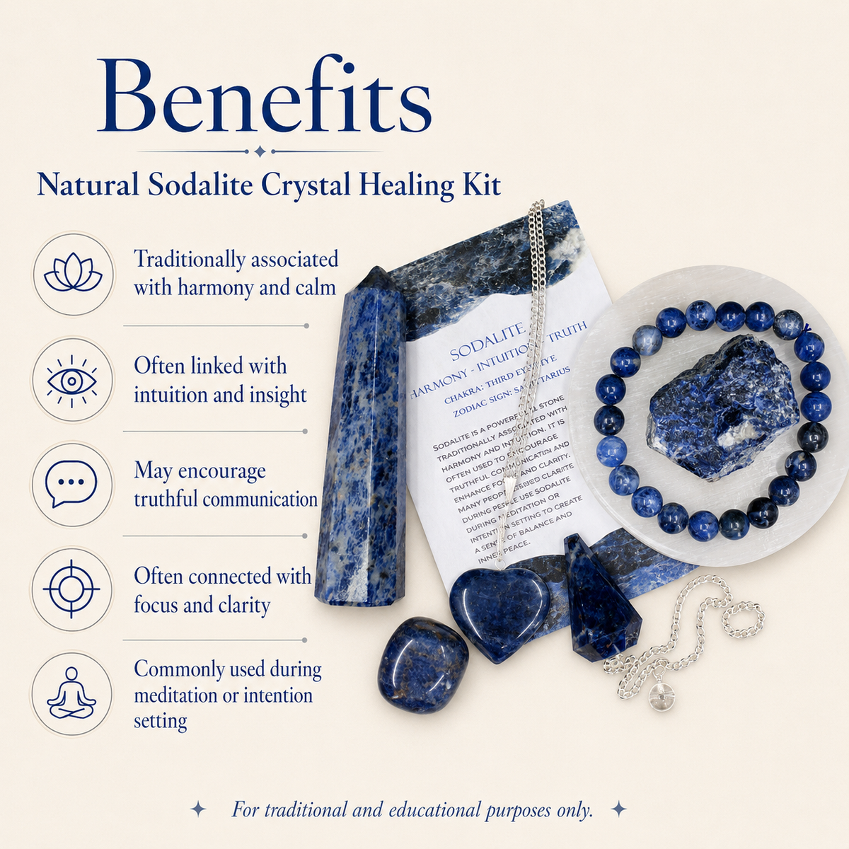 Sodalite Crystal Gift Set For Emotional Support and Protection, Real Polished Gemstones.