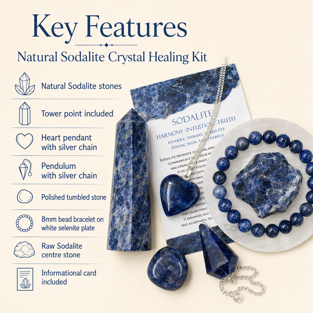 Sodalite Crystal Gift Set For Emotional Support and Protection, Real Polished Gemstones.