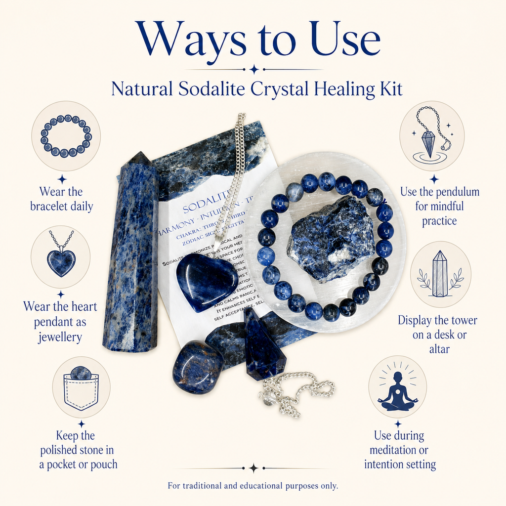 Sodalite Crystal Gift Set For Emotional Support and Protection, Real Polished Gemstones.