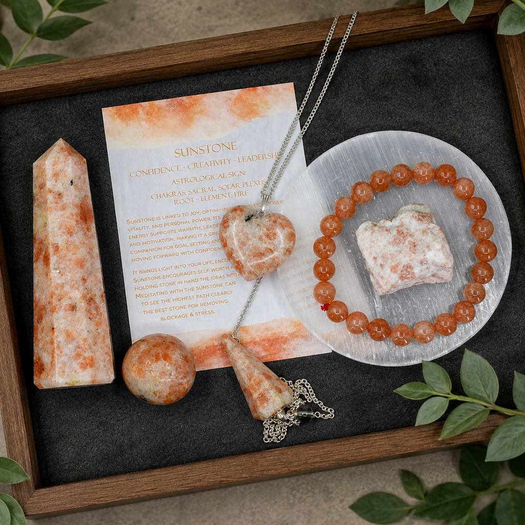 Sunstone Crystal Gift Set For Emotional Support and Protection, Real Polished Gemstones.