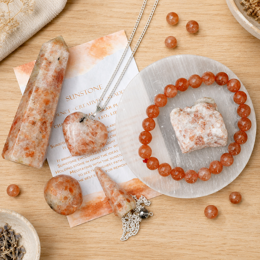 Sunstone Crystal Gift Set For Emotional Support and Protection, Real Polished Gemstones.