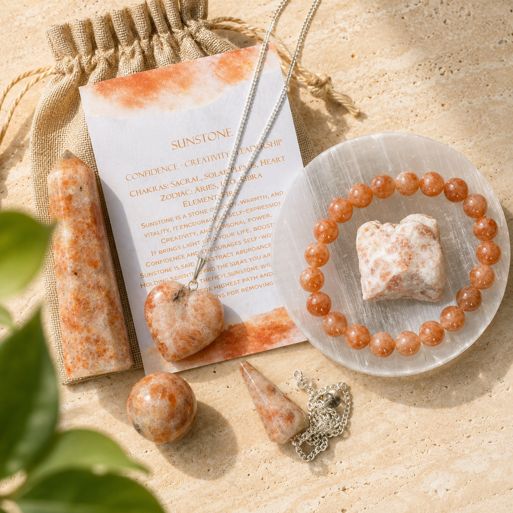 Sunstone Crystal Gift Set For Emotional Support and Protection, Real Polished Gemstones.