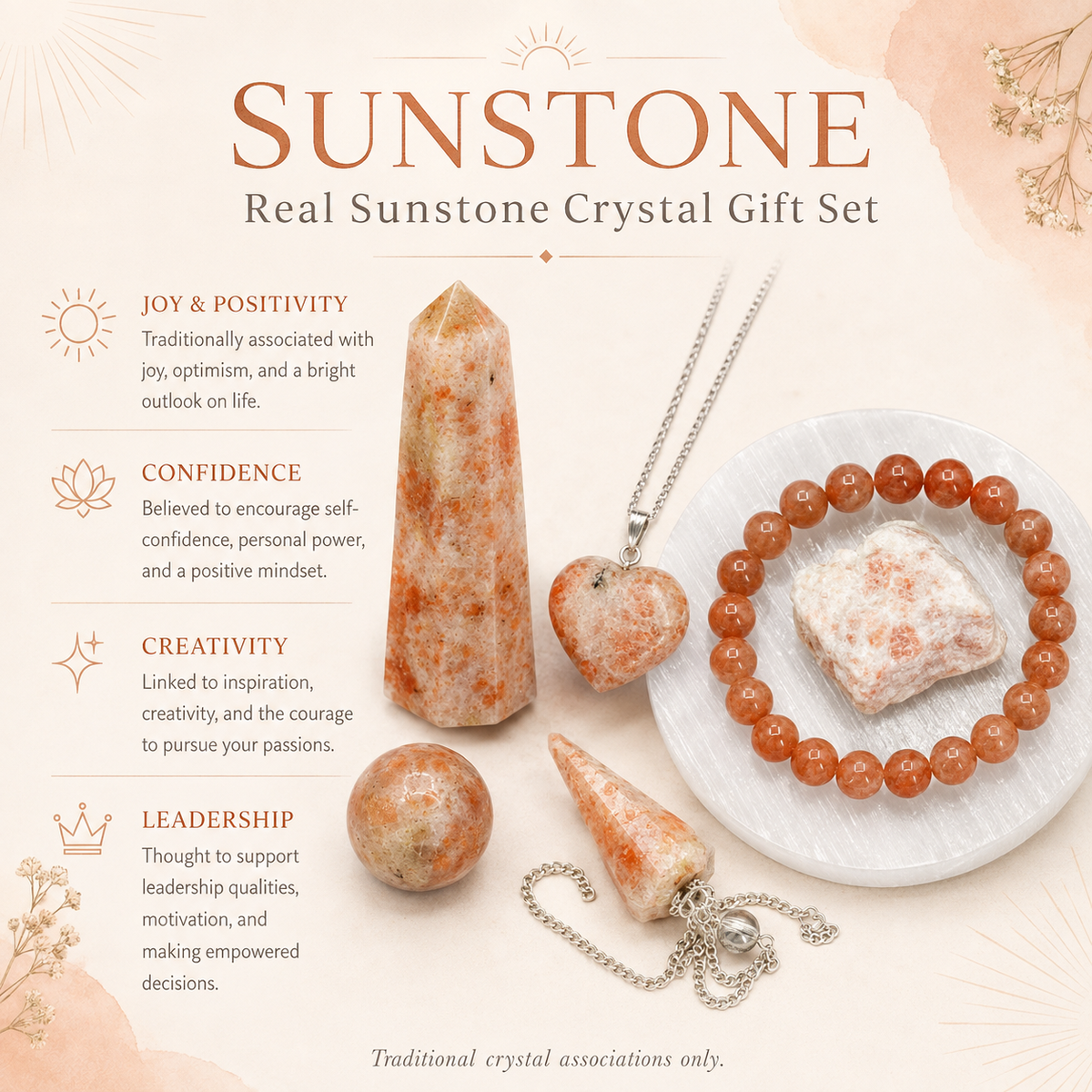 Sunstone Crystal Gift Set For Emotional Support and Protection, Real Polished Gemstones.