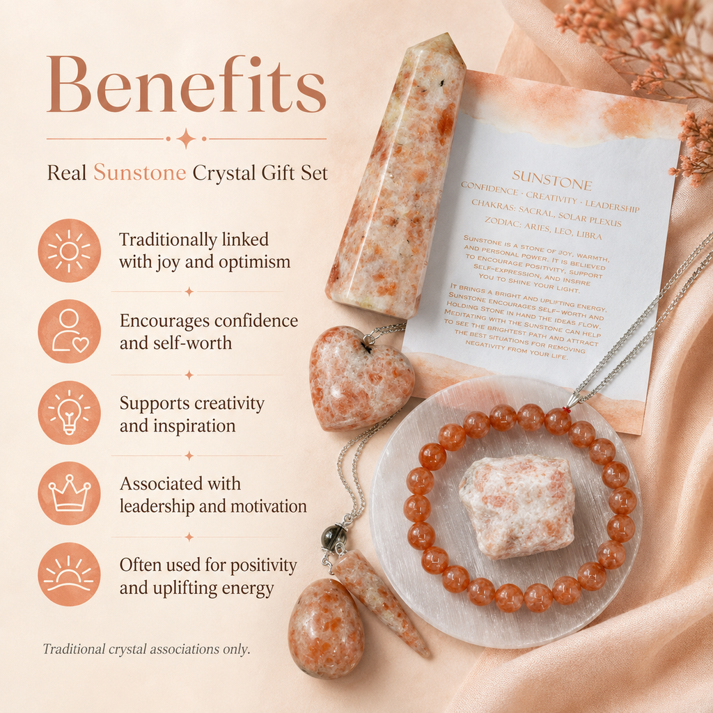Sunstone Crystal Gift Set For Emotional Support and Protection, Real Polished Gemstones.