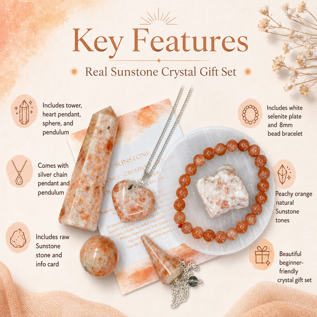 Sunstone Crystal Gift Set For Emotional Support and Protection, Real Polished Gemstones.