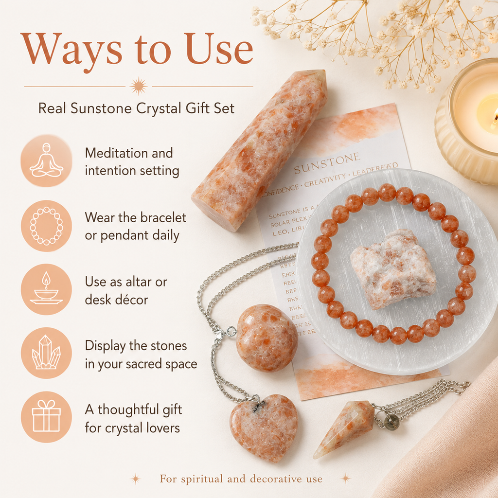 Sunstone Crystal Gift Set For Emotional Support and Protection, Real Polished Gemstones.