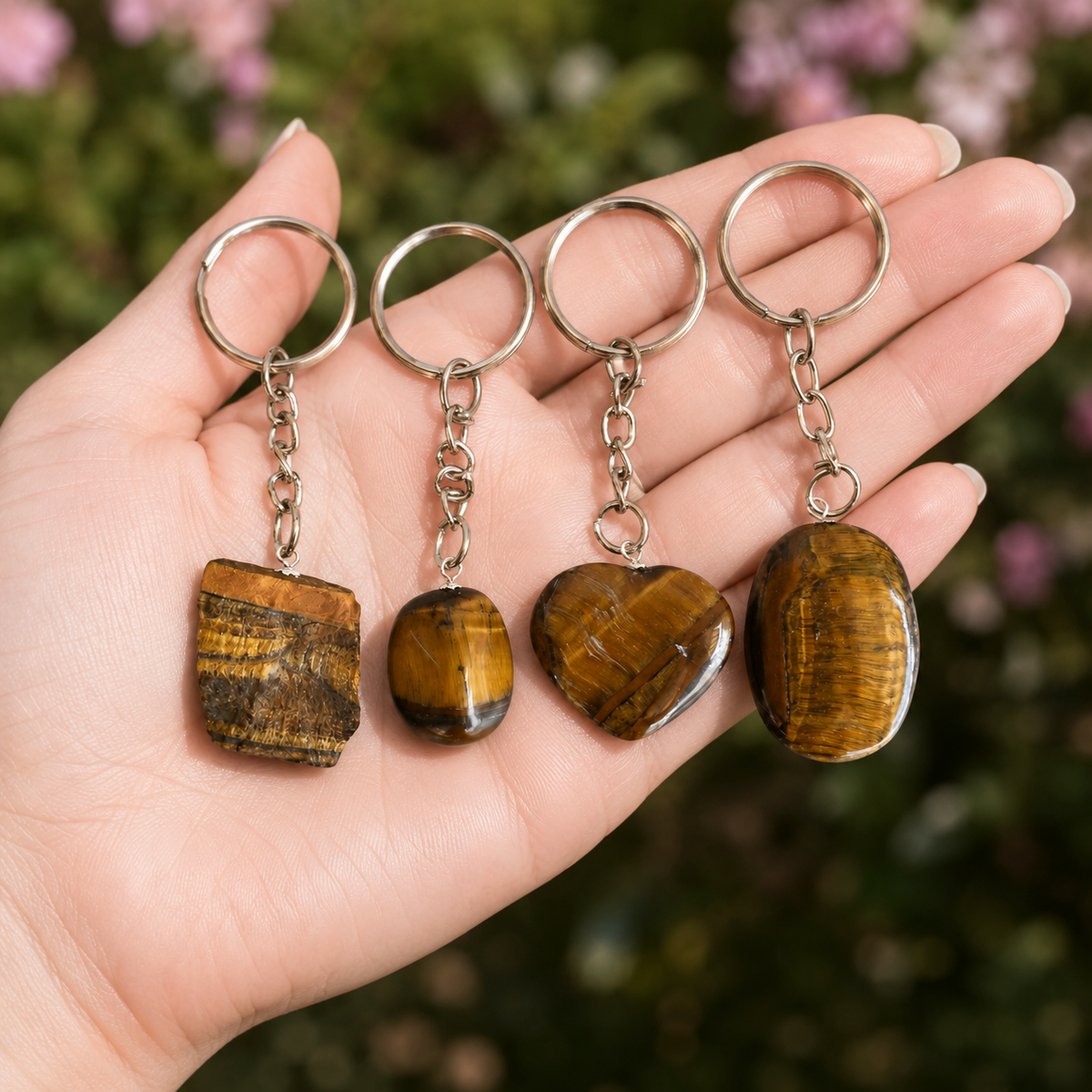 Tiger Eye Key Chain, Gemstone Keychain Crystal Key Ring (Creativity and Intuition).