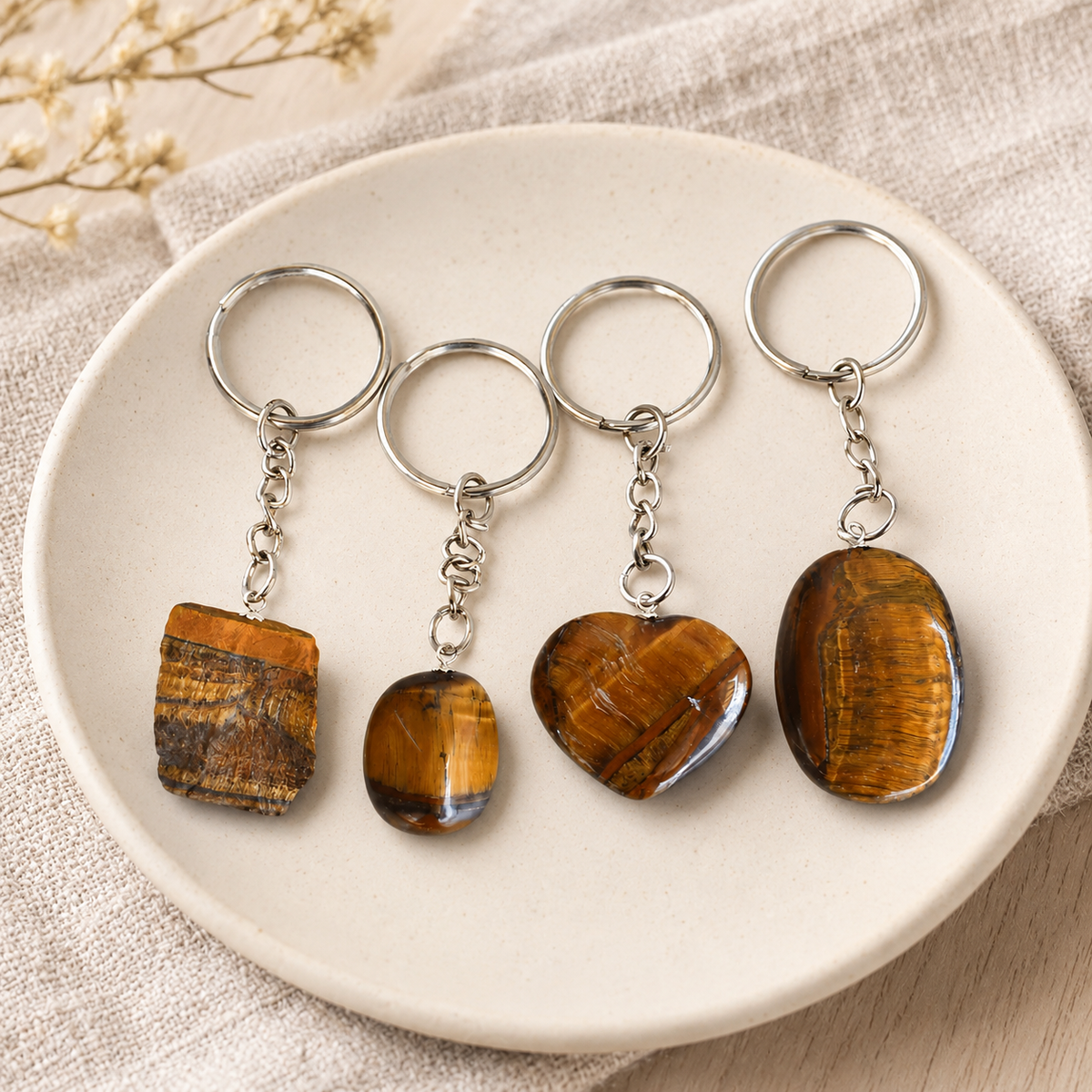 Tiger Eye Key Chain, Gemstone Keychain Crystal Key Ring (Creativity and Intuition).