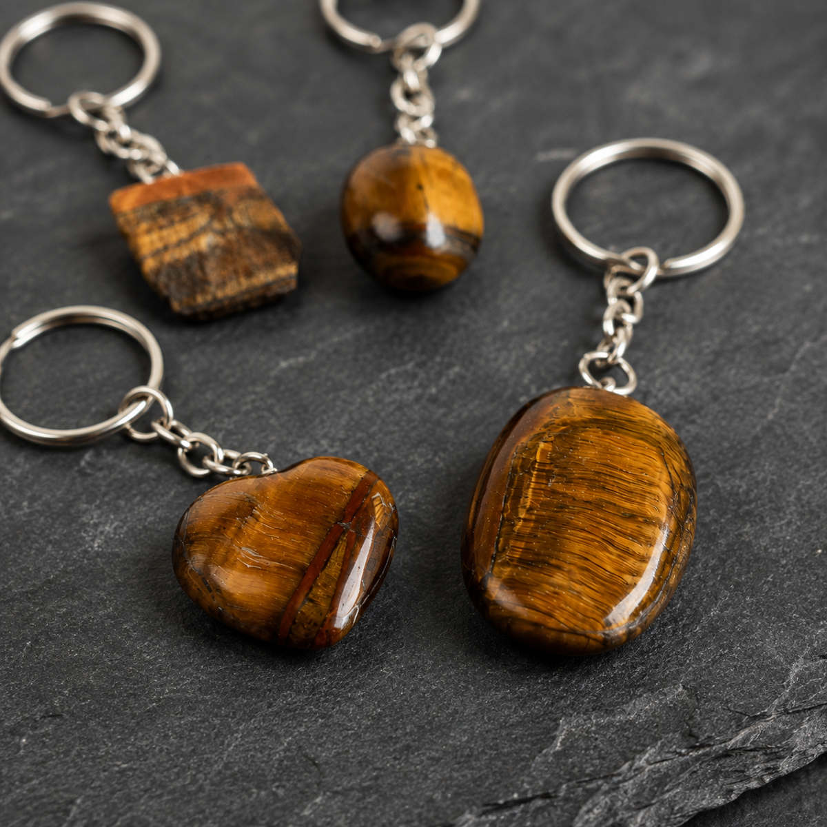 Tiger Eye Key Chain, Gemstone Keychain Crystal Key Ring (Creativity and Intuition).