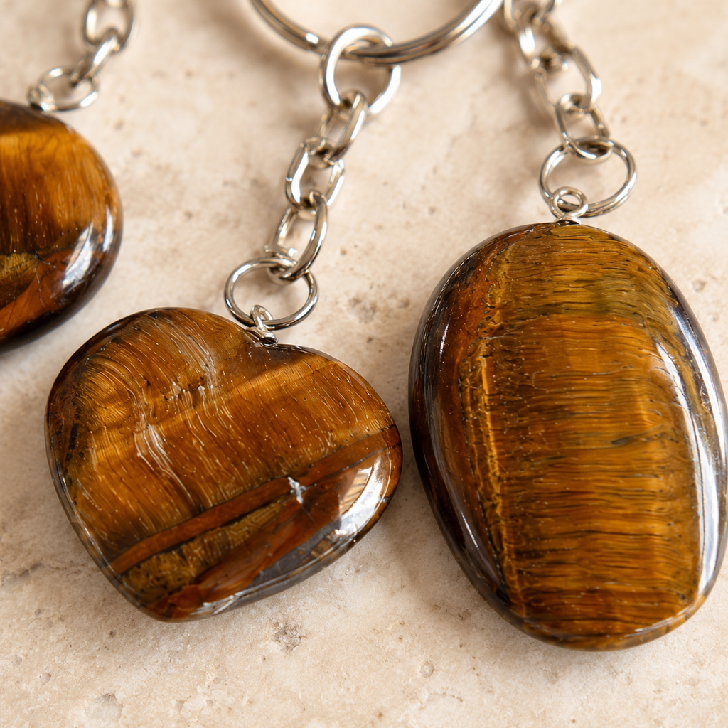 Tiger Eye Key Chain, Gemstone Keychain Crystal Key Ring (Creativity and Intuition).