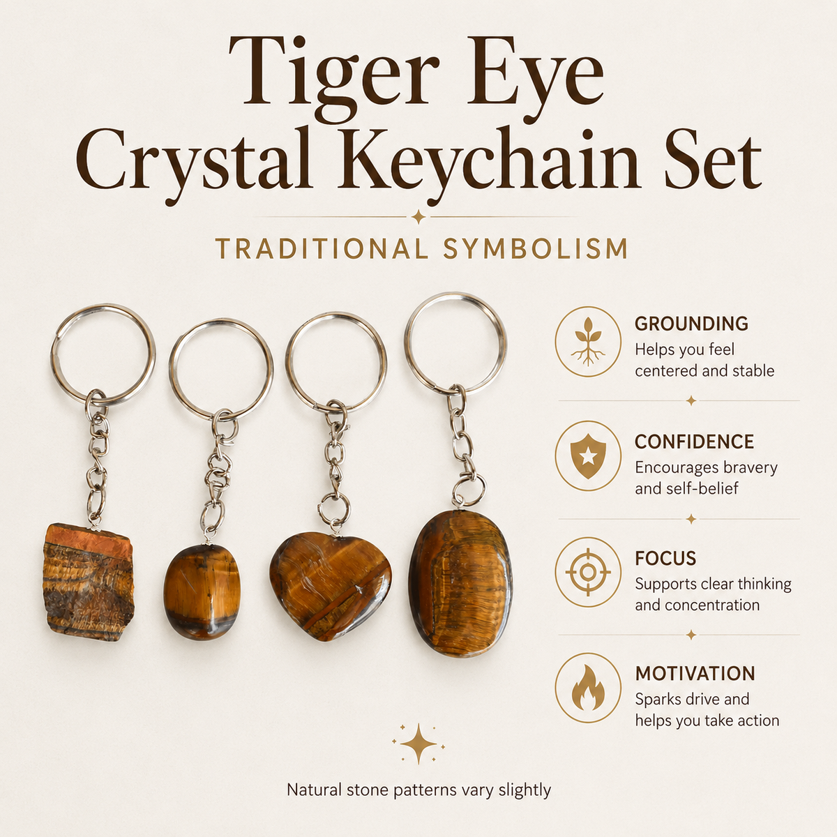 Tiger Eye Key Chain, Gemstone Keychain Crystal Key Ring (Creativity and Intuition).