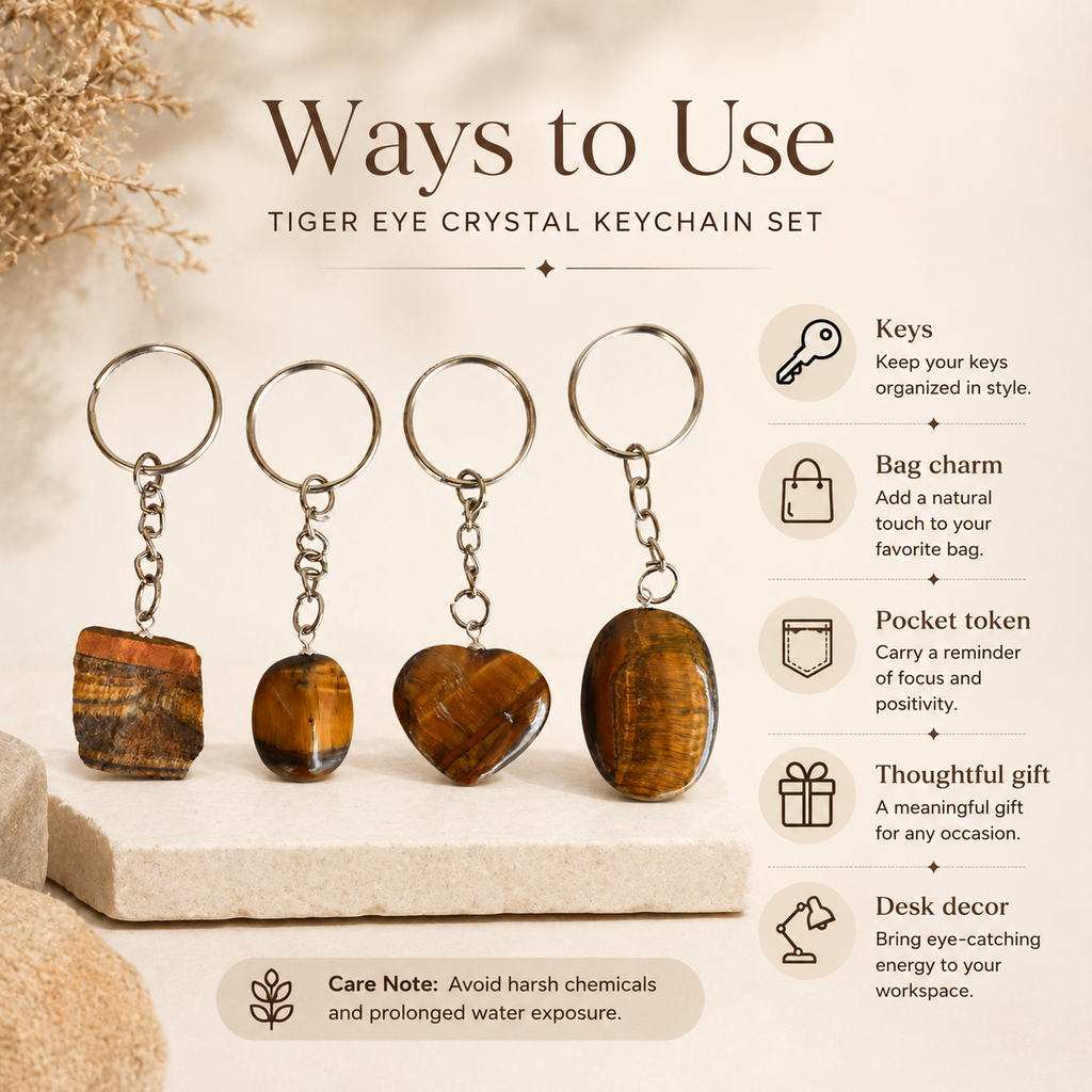 Tiger Eye Key Chain, Gemstone Keychain Crystal Key Ring (Creativity and Intuition).