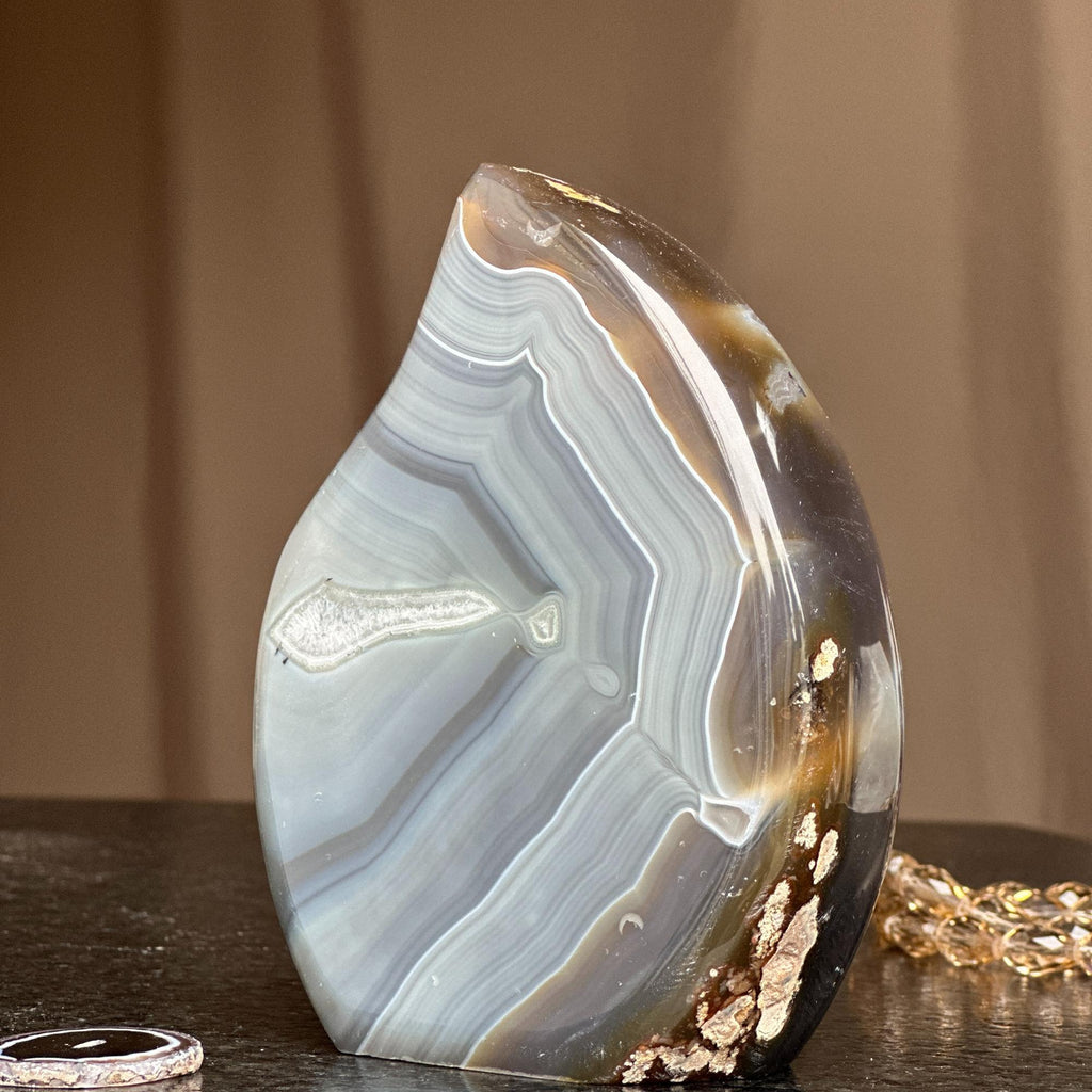 Unique Gray and Brown Uruguayan Agate Flame Geode