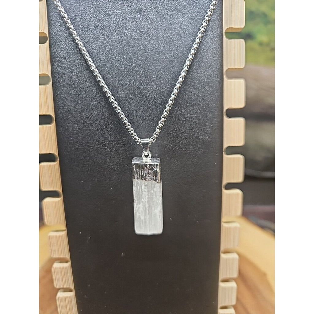 Hexagon Selenite Crystal Necklace - 18in Stainless Steel Chain | CrystalCloud Company by CrystalCloud Company