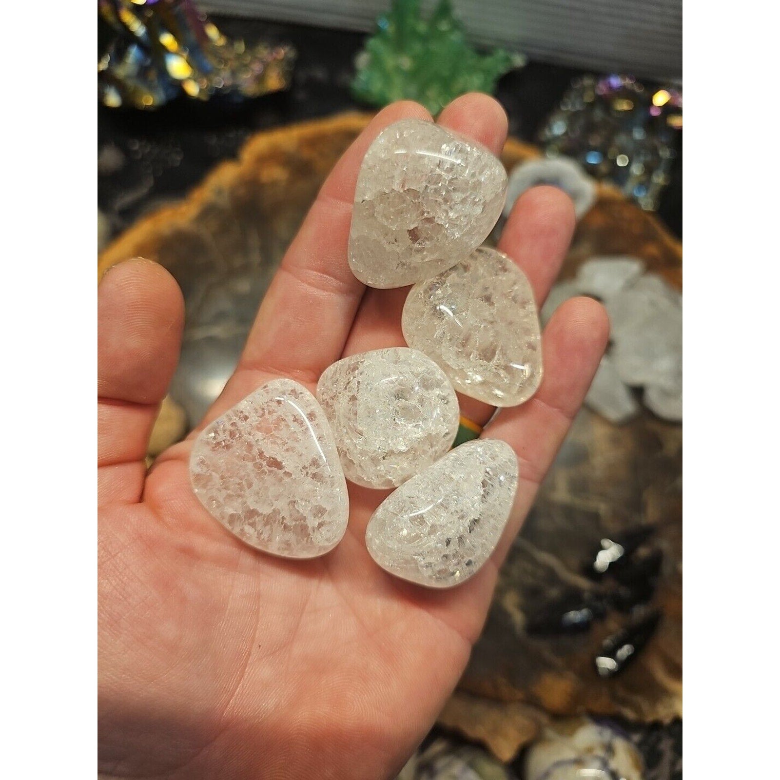 5 Pack Crackel Quartz Tumbled Stones: by CrystalCloud Company