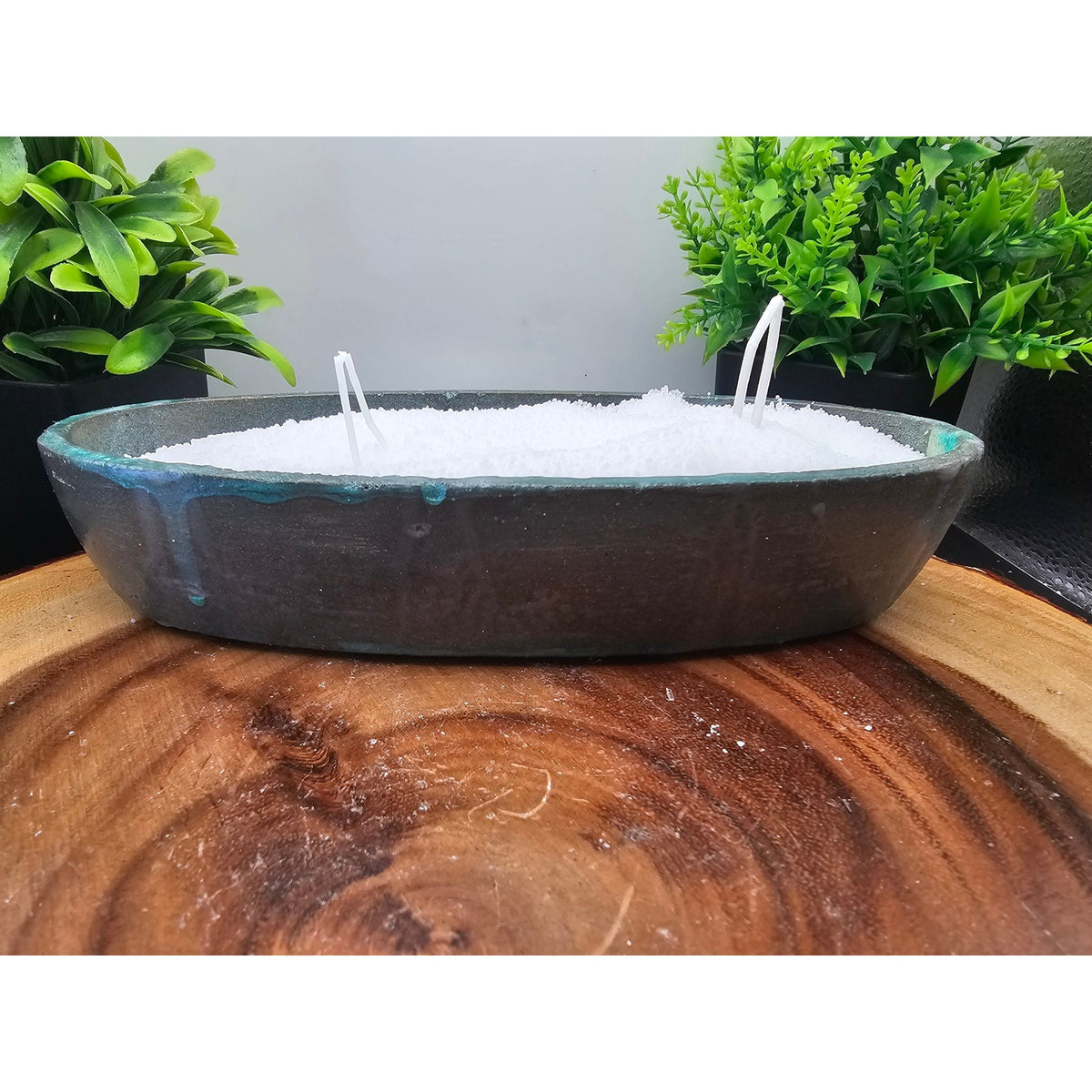 Handmade Dark Concrete Candle Vessel with 1lb Pearl Wax + 15 Wicks