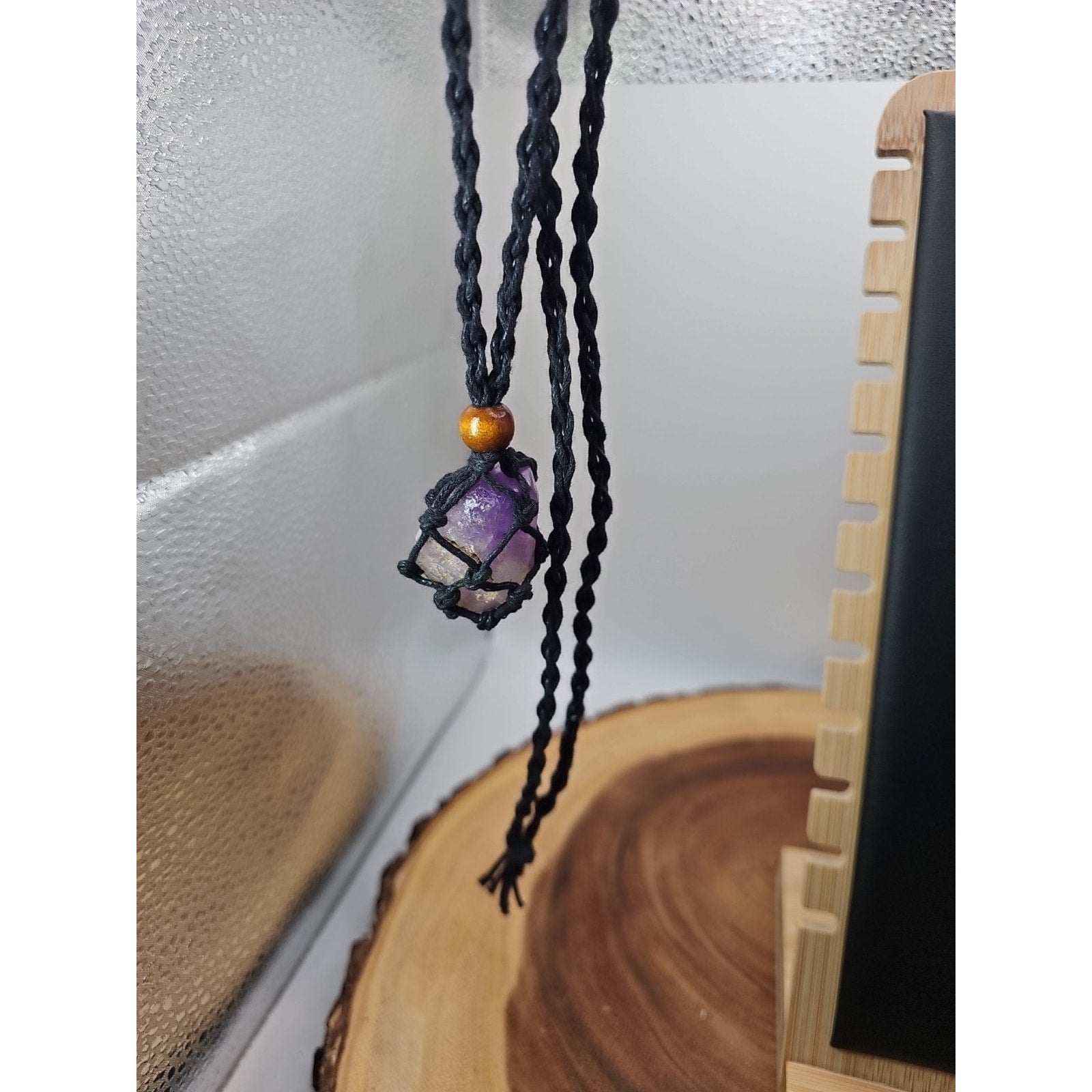 Hemp Rope Amethyst Quartz Crystal Necklace Adjustable by CrystalCloud Company