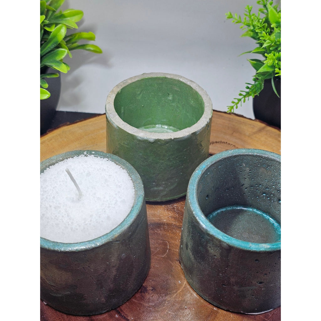 Set of 3 Handmade Concrete Candle Vessels — 2lb White Pearl Wax, 15 Wicks, Unscented
