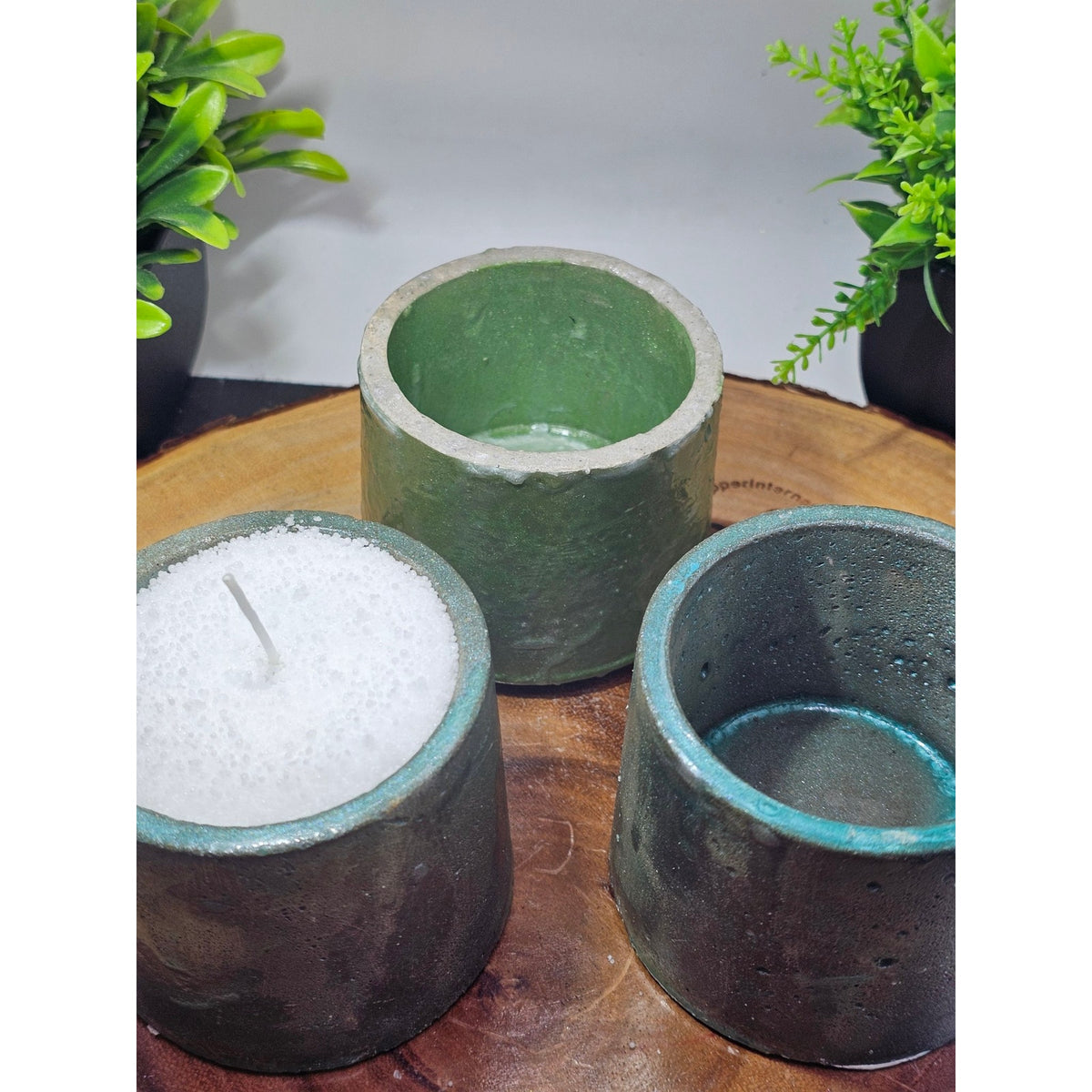 Set of 3 Handmade Concrete Candle Vessels — 2lb White Pearl Wax, 15 Wicks, Unscented