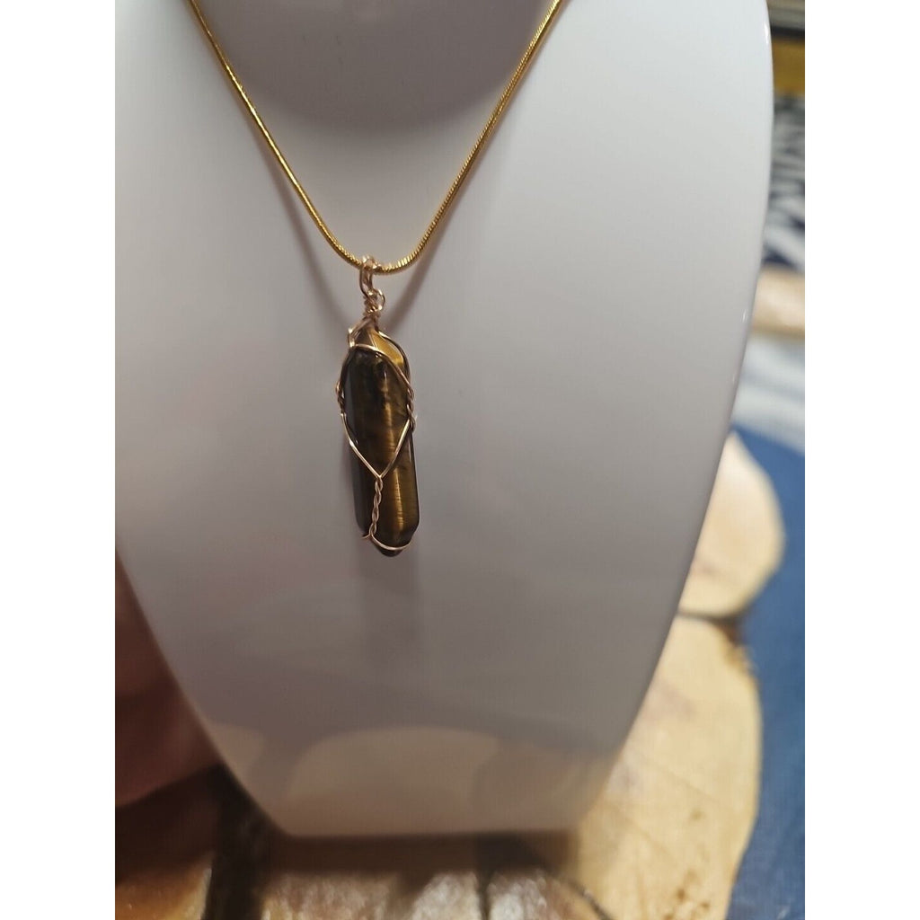 Tiger Eye Neck 18in Gold Plated Chain Handmade by CrystalCloudCompany